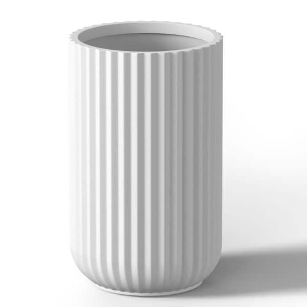 11.5 in. Large Crisp White Concrete Round Planter / Pot with Drainage Holes