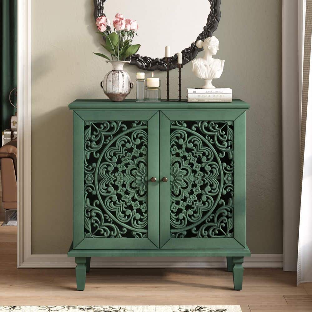 31.5 in. W x 15.55 in. D x 31.5 in. H Antique Green Linen Cabinet with Adjustable Shelf and 2-Door price history on PriceWatchPro