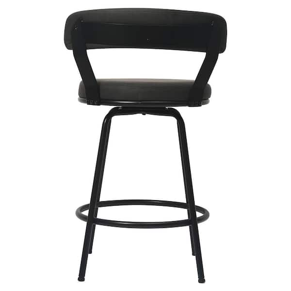 Hausfame 32.5 in. Grey Low Back Metal Frame Swivel Counter Stool