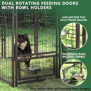 4 ft. x 8 ft. Outdoor Dog Kennel Fence with Rotating Feeding Door and Polyester Roof