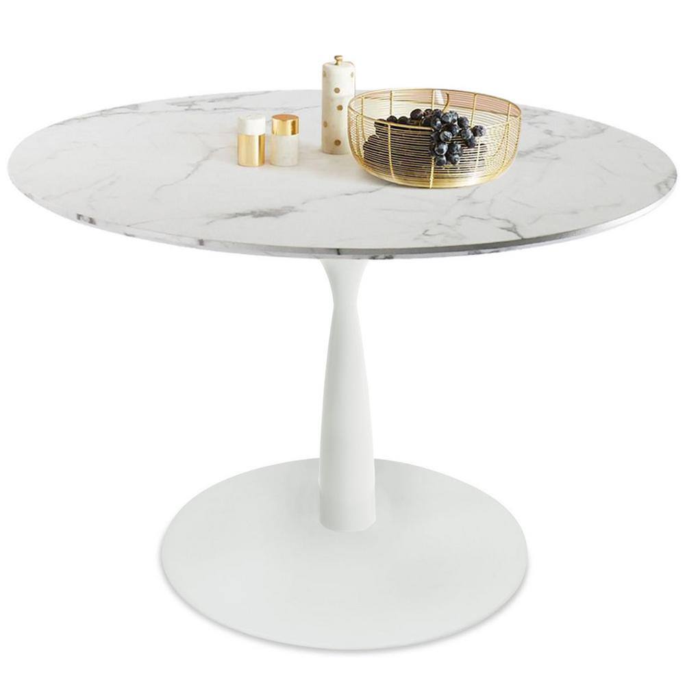 White Round Marble Dining Table with Gold Steel Base