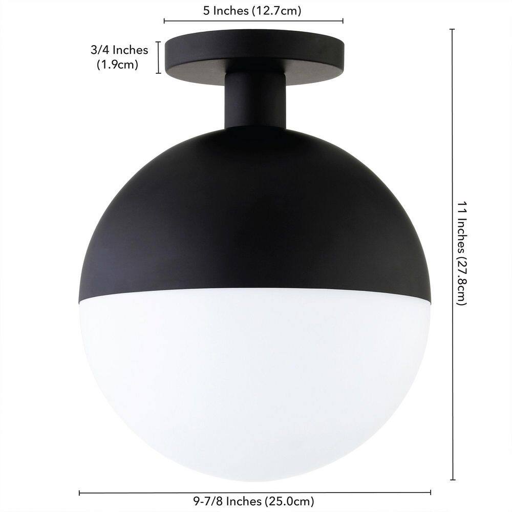 Blackened Bronze and Milk Glass Globe Semi Flush Mount