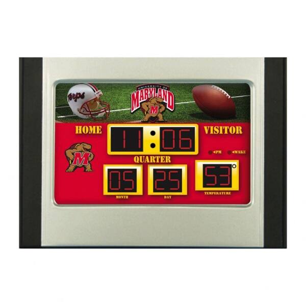 Team Sports America University of Maryland 6.5 in. x 9 in. Scoreboard Alarm Clock with Temperature
