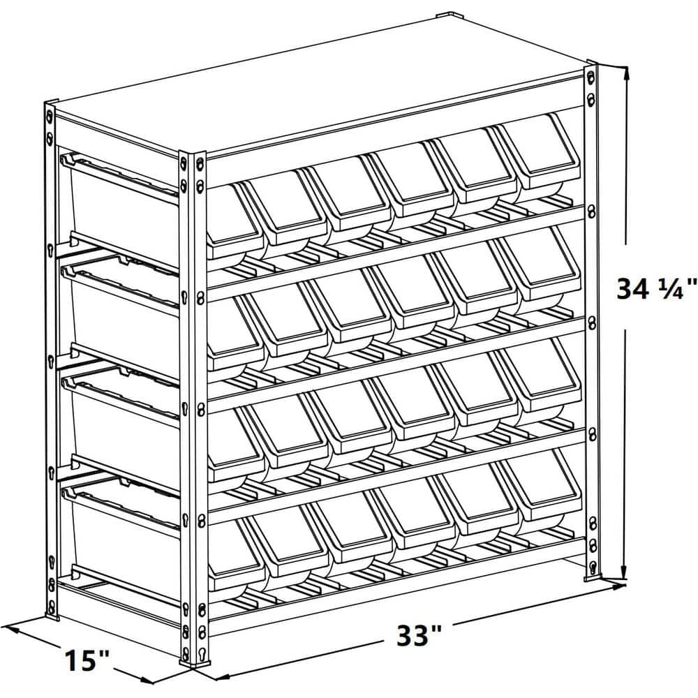 Compact 4-Tier Gray Metal Organizer Shelving with 24 Bins