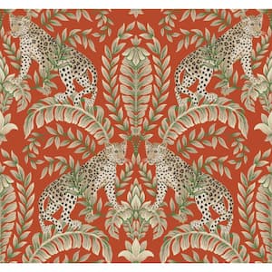 Ronald Redding Orange Jungle Leopard Wallpaper, 27-in by 27-ft