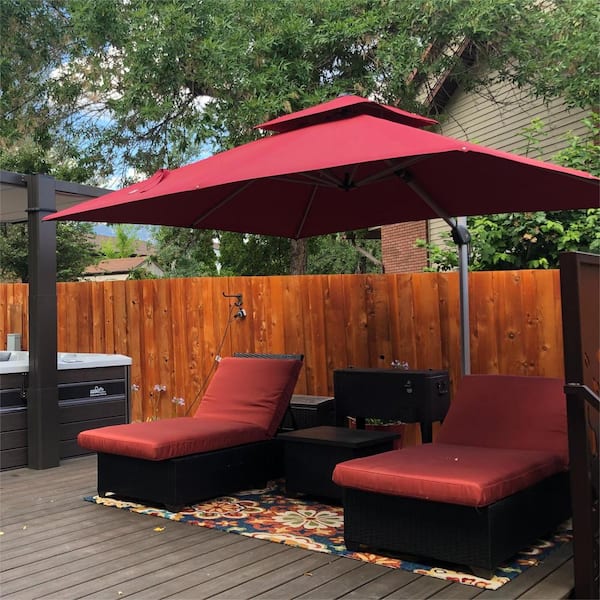 10 ft. Square Double-Top Aluminum Umbrella Cantilever Patio Umbrella in Terra