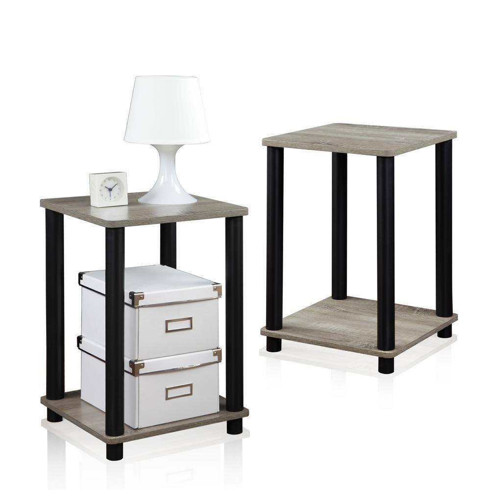 Oak Gray Square Engineered Wood and PVC End Table Set of 2