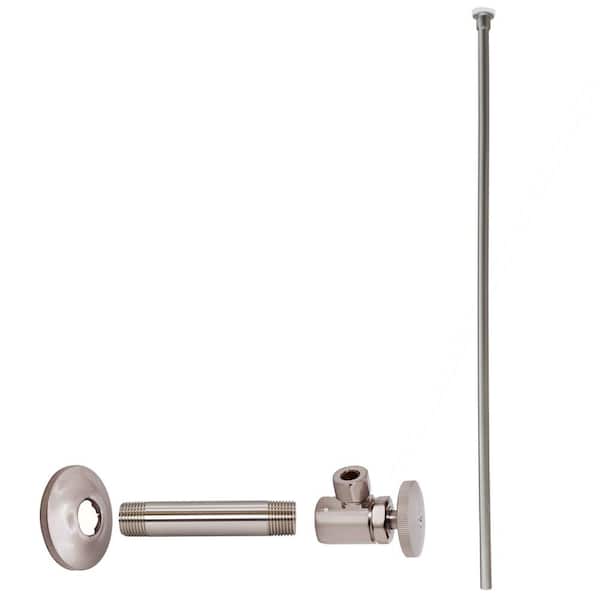 Westbrass 1/2 in. IPS x 3/8 in. OD x 20 in. Flat Head Supply Line Kit with Round Handle Angle Shut Off Valve, Satin Nickel