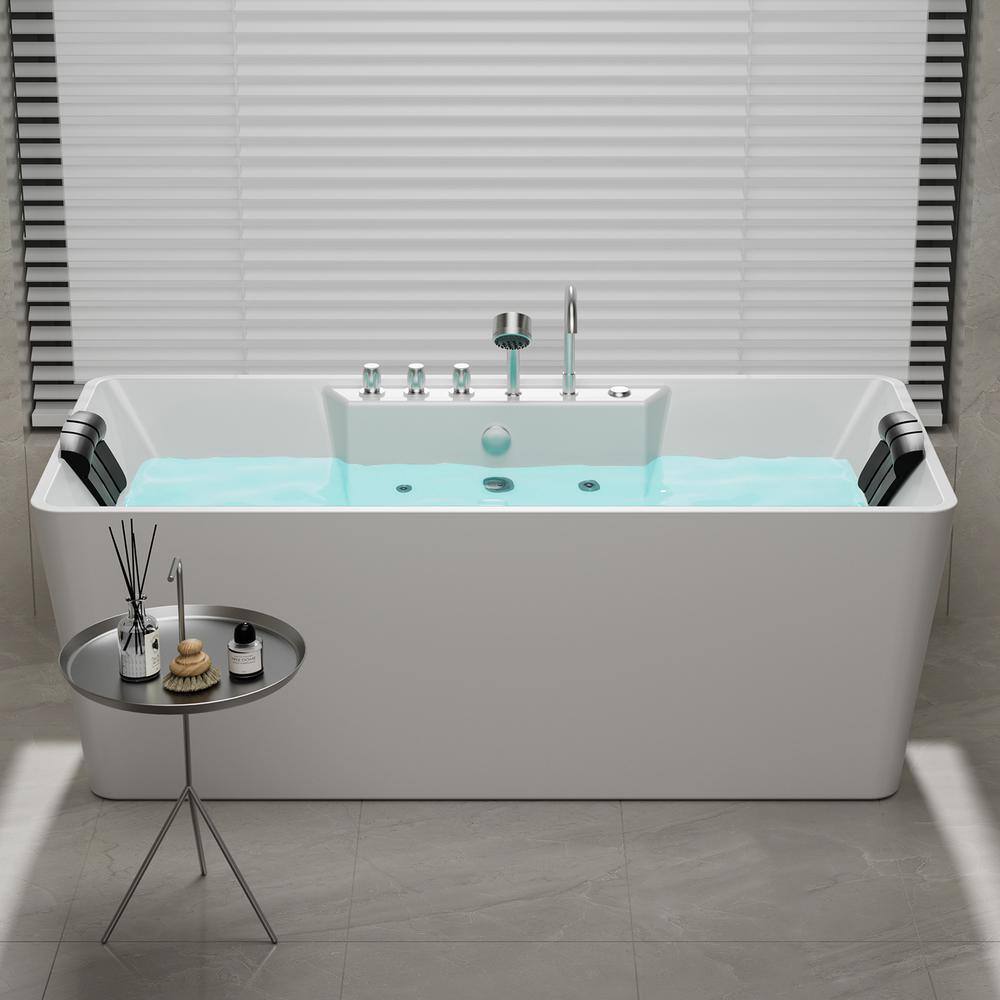 67'' White Acrylic Freestanding Whirlpool Bathtub with Jets