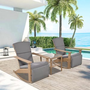 U_Style Gray Adjustable Wicker Outdoor Rocking Chair with Coffee Table, Suitable for Backyard, Garden