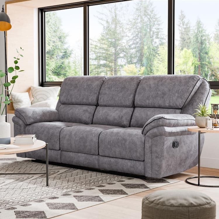 Unbranded Edmund 88.70 in. Wide Flared Arm Microsuede Straight Reclining Sofa With Flip Down Back In Gray