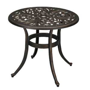 Bronze Round Cast Aluminum Outdoor Coffee Table with 2 in. Dia. Umbrella Hole