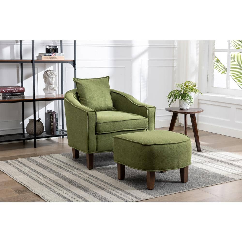 HOMEFUN Modern Upholstered Comfy Olive Linen Fabric Accent Chair with  Ottoman Set HFHDSN-620OL - The Home Depot