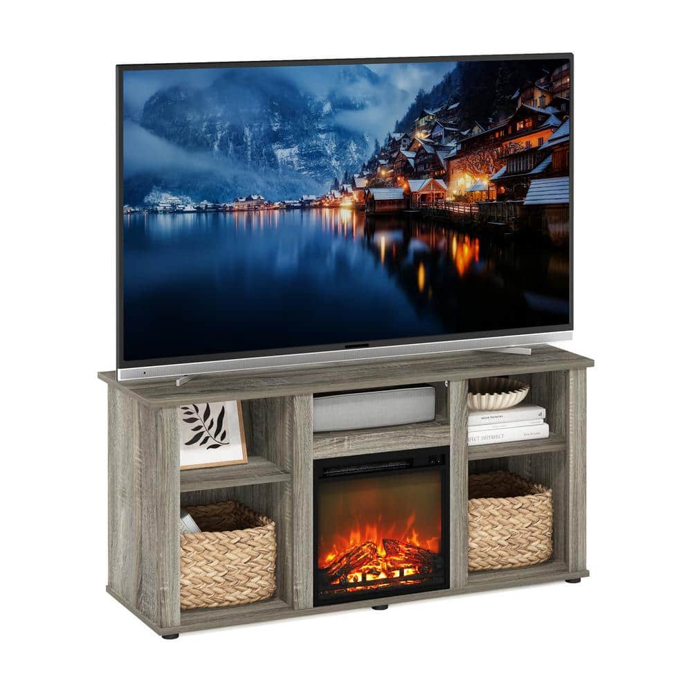 Gray Composite Wood Fireplace TV Stand with Open Storage for 55 Inch TV
