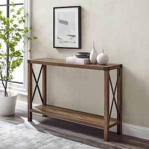 Industrial 46 in. Rustic Oak Standard Rectangle Wood Console Table with Storage