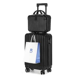 Luggage Waterproof Trolley Case with Hidden Hooks Spinner Luggage with Cosmetic Case 2 Bag Set (20 in.  14 in.) Black