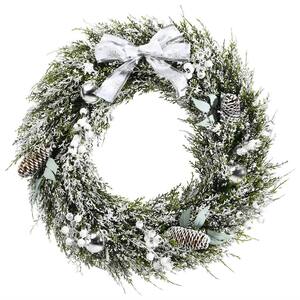 24 in. Flocked Unlit Artificial Christmas Wreath with Pinecones