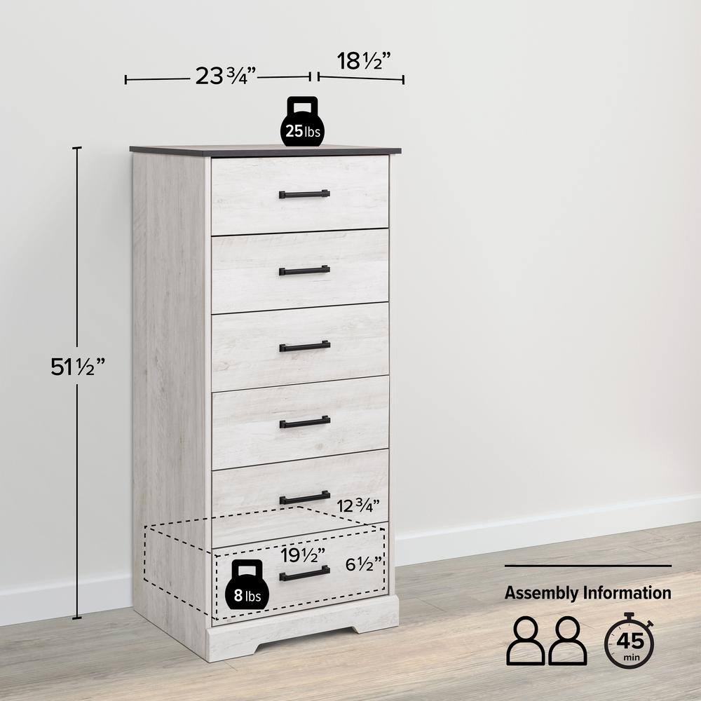 Washed White 6-Drawer Farmhouse Vertical Dresser