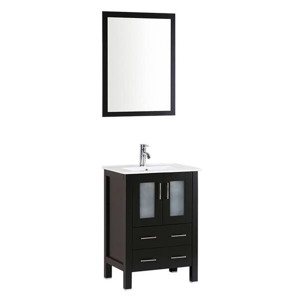 Bosconi 24 in. Single Vanity in Espresso with Vanity Top in White in White with White Basin and Mirror