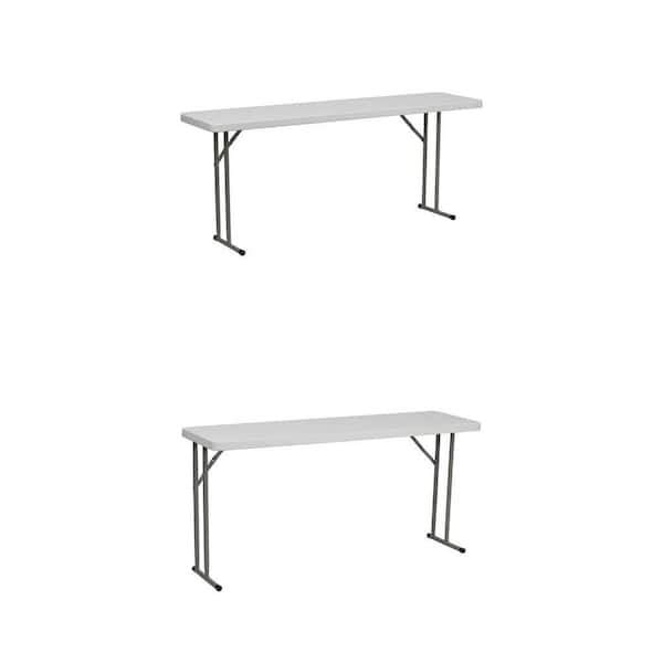 Elon 72 in. L Banquet Table and Kathryn 60 in. L Folding Event Table, Rectangle Granite White Plastic Top Combo