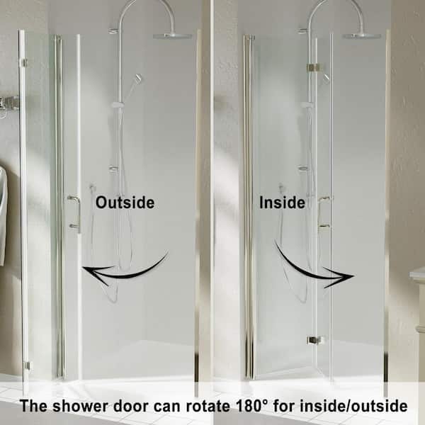 34 in. W x 72 in. H BiFold Frameless Shower Door in Brushed Nickel with Clear Glass