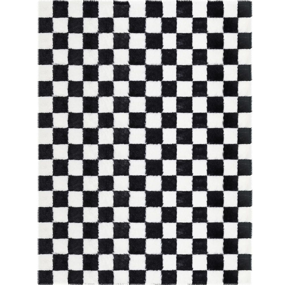 Checkerboard Shag Black/White 8 ft. x 10 ft. Checkered Area Rug price history on PriceWatchPro