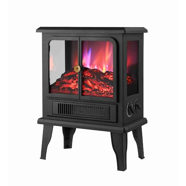 1500-Watt Freestanding Black Electric Utility Convection Infrared Overheating Protection Fireplace Stove Space Heater