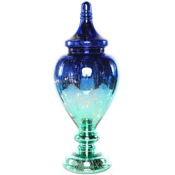 River of Goods Poetic Wanderlust by Tracy Porter 20.5 in. H Blue and Teal Meadowlark Mercury Glass Ginger Jar Lamp with LED Lights