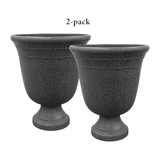 Vigoro Westpoint 16 in. Dia Grey Composite Urn Planter with Pedestal (2-Pack)
