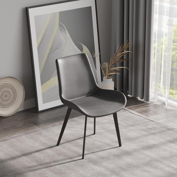 Dark Gray PU Leather Upholstered Modern Dining Chair (Set of 2)