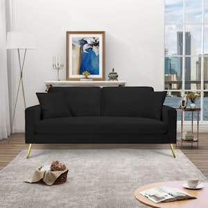 72.4 in. Black Velvet 2-Seater Loveseat with Removable cushions and Gold Metal Legs