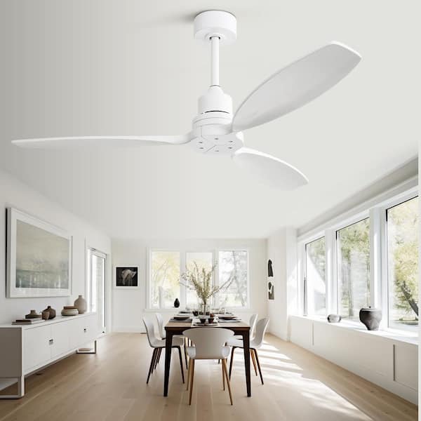 52 in. Indoor/Outdoor White Ceiling Fan with Remote Control and 6 Speed Reversible DC Motor