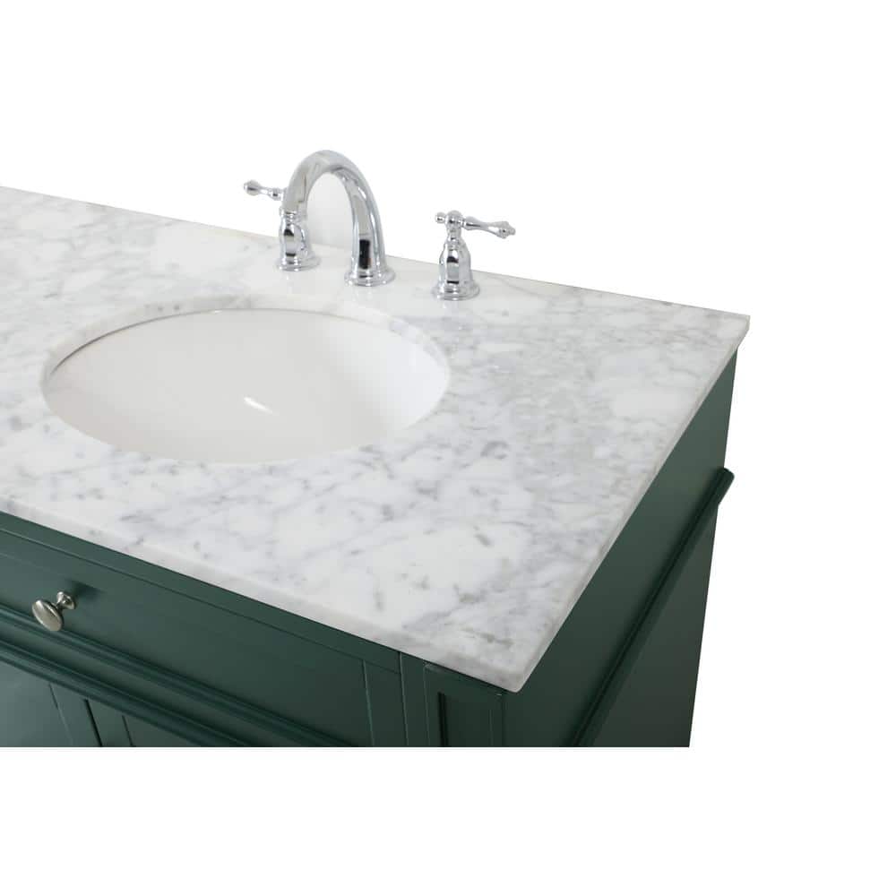 Green Solid Wood MDF Marble Double Bathroom Vanity with Porcelain Sinks