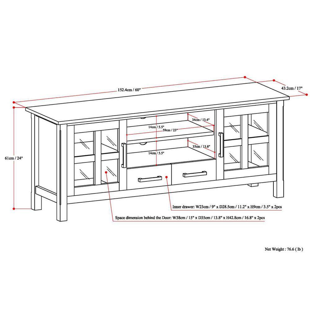 Hickory Brown 60" Solid Wood TV Media Console with Cabinets