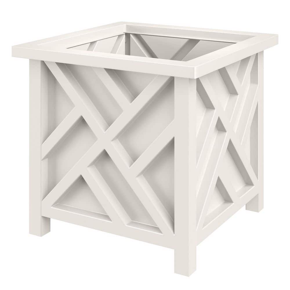 White Polypropylene 15.5-Inch Lattice Design Outdoor Planter Box