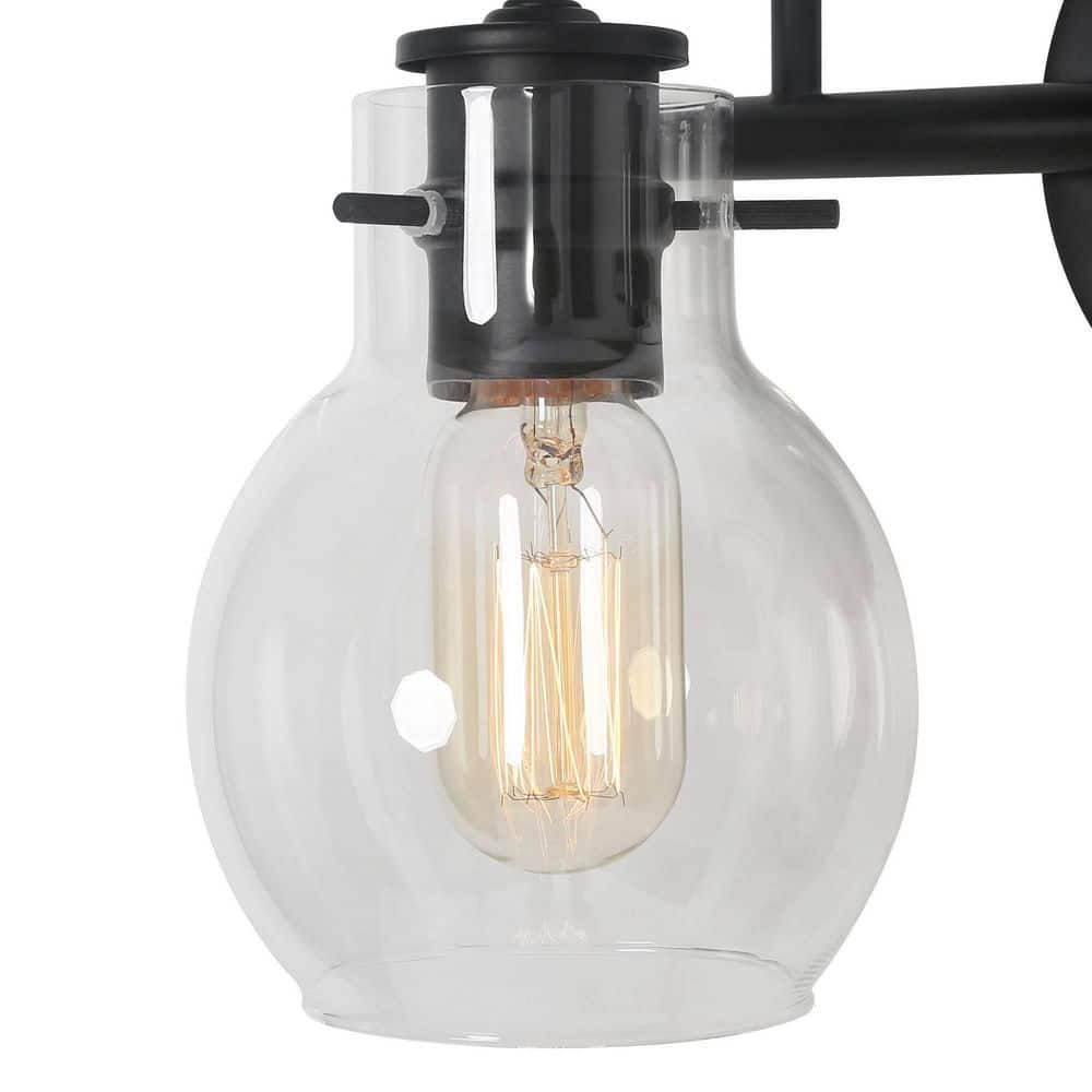 13" Black Metal Vanity Light with Clear Glass Globe Shades