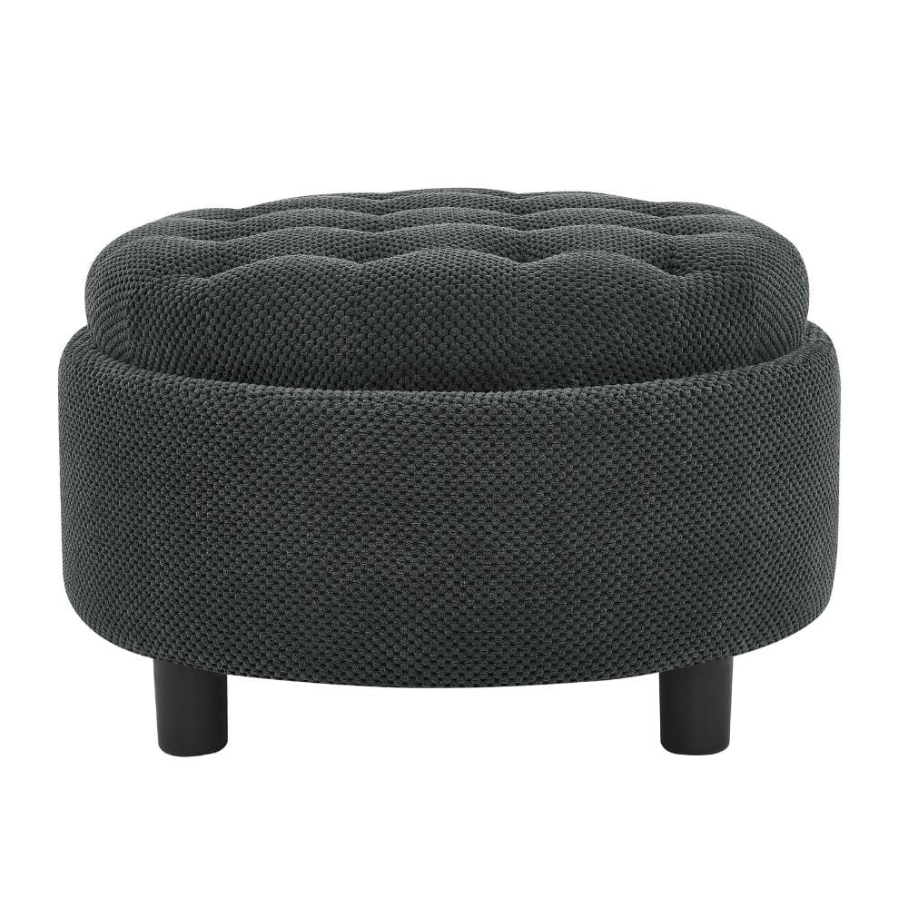 25 in. Dark Grey Round Fabric Coffee Table with Storage Ottoman and Removable Tray Top durable construction price history on PriceWatchPro