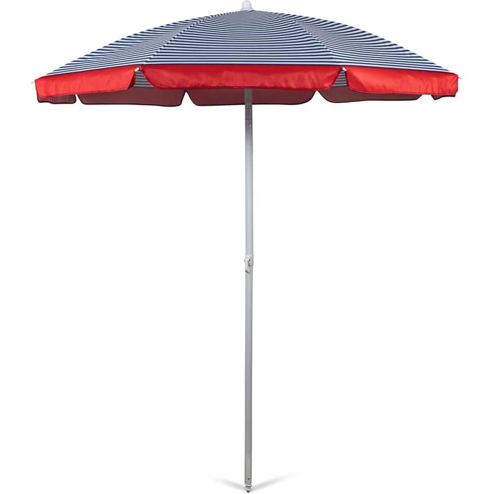 5.5 ft. Metal Pole Tilt Beach Umbrella in Blue Pinstripe Pattern with Carry