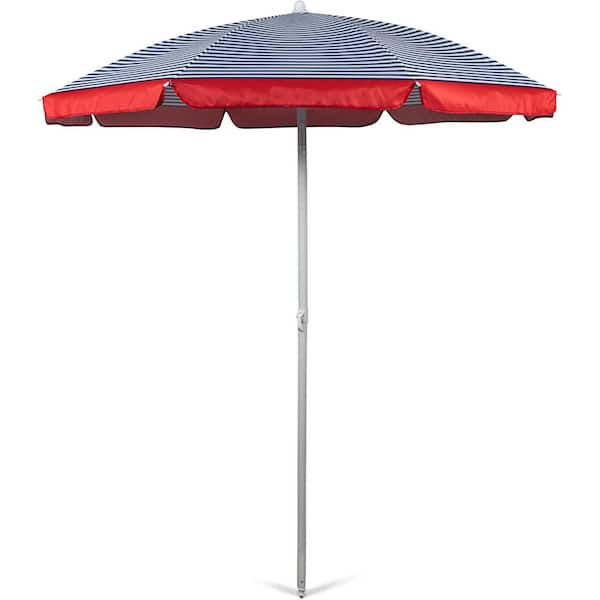 Unbranded 5.5 ft. Metal Pole Tilt Beach Umbrella in Blue Pinstripe Pattern with Carry Bag