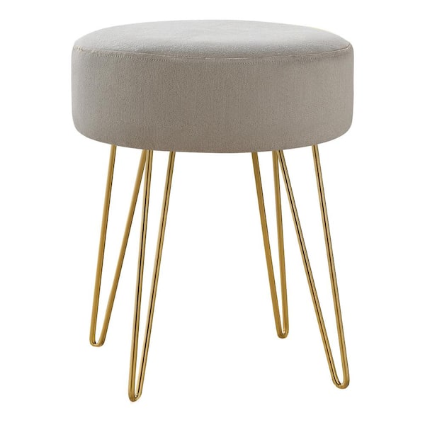 HomeRoots Amelia Beige Velvet Round Accent Small (Under 22 in.) Ottoman