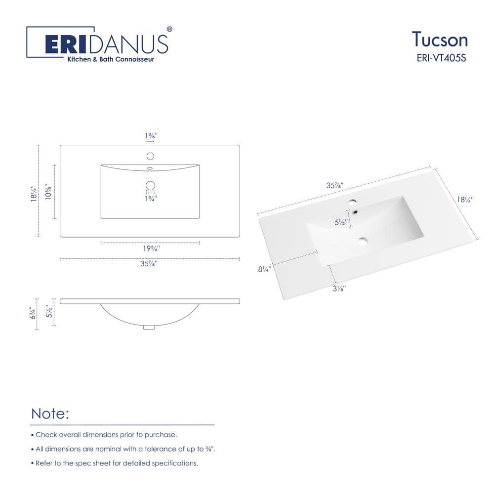 Tucson 36" W x 18.25" D Vitreous China Rectangular Single Vanity Top Sink in White (Sink Only)