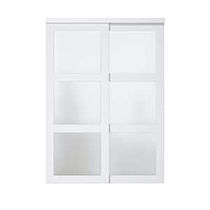 60 in. x 80 in. 3 Lite White Tempered Frosted Glass Closet Sliding Door with Hardware
