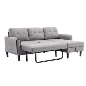 73 in. Modern Light Gray Fabric Reversible Sleeper Sectional Sofa Bed with Side Pocket and Storage Chaise