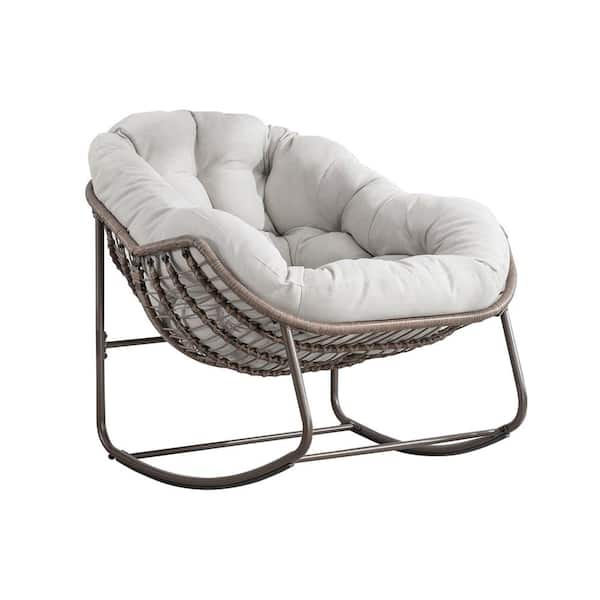 Unbranded Wicker Indoor and Outdoor Rocking Chair with Beige Cushion for Front Porch, Living Room, Patio, Garden