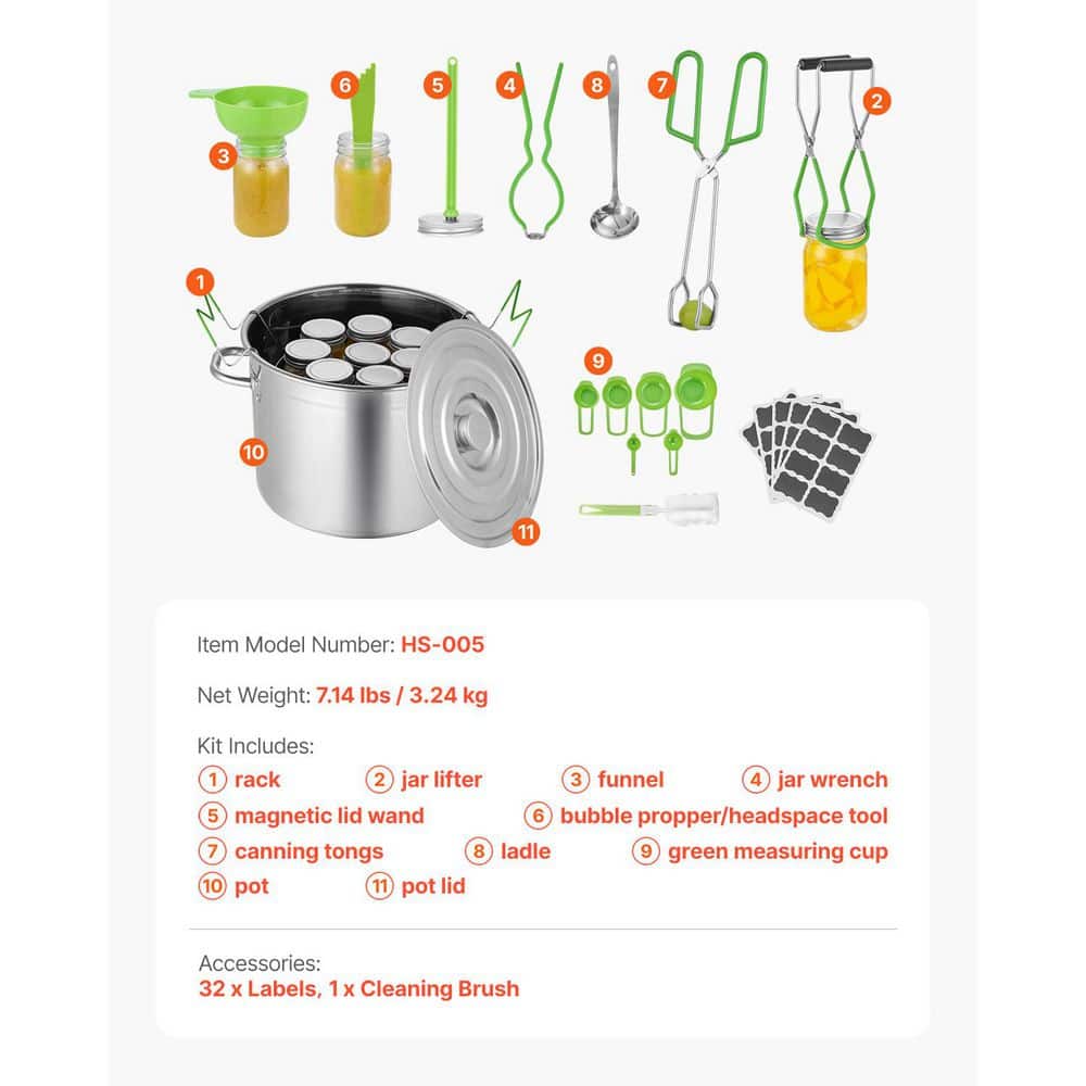 VEVOR Canning Supplies Starter Kit, Stainless Steel Water Bath Canning Kit for Beginners, 11 Pieces Canning Openers Tools Set GTYPDGTJ11ZP69URP001V0-251009