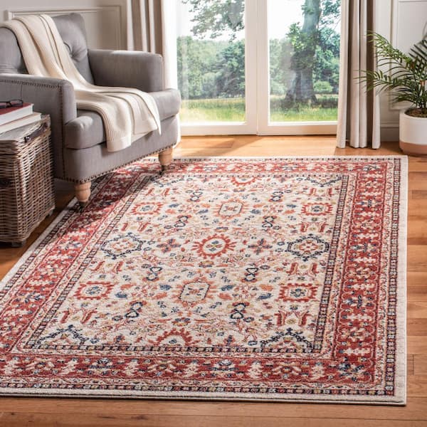 Charleston Ivory/Red 8 ft. x 10 ft. Border Area Rug