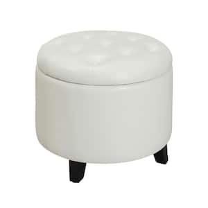 Designs4Comfort Ivory Faux Leather Round Storage Ottoman