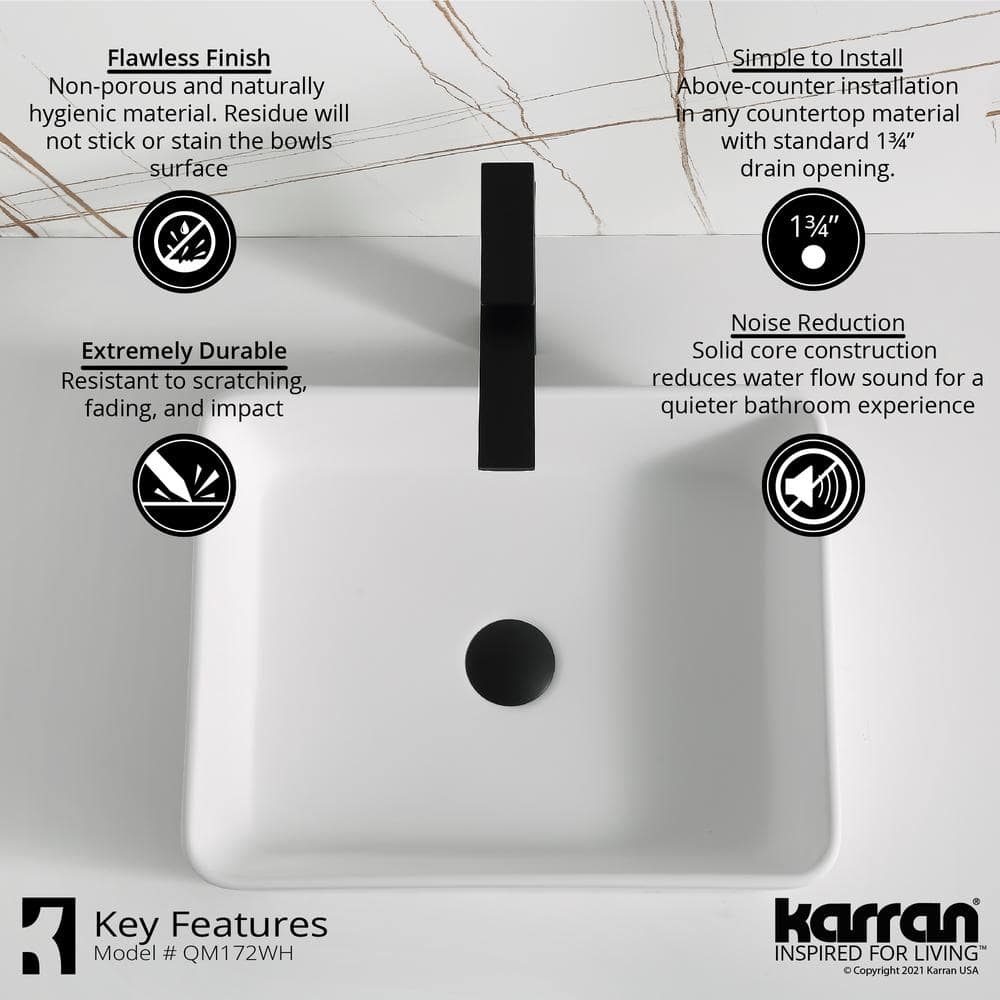 Matte White Acrylic Rectangular Above-Counter Vessel Sink