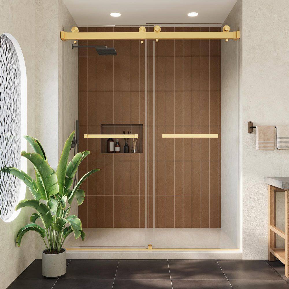 60 in. W x 76 in. H Frameless Exposed Roller Double Sliding Shower Door in Gold with 5/16 in. (8mm) Clear Glass price history on PriceWatchPro