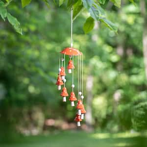 27 in. Red Mushroom Ceramic Hanging Garden Decor